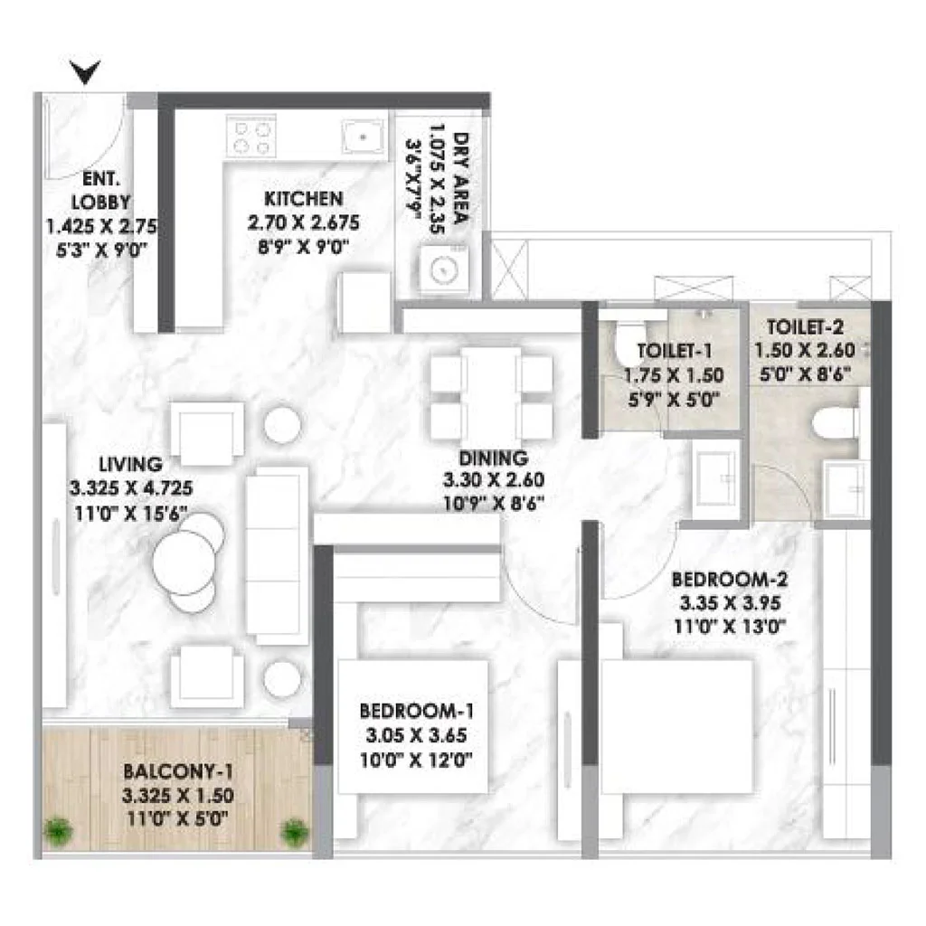 Mantra Meridian Balewadi 2BHK Floorplan Image