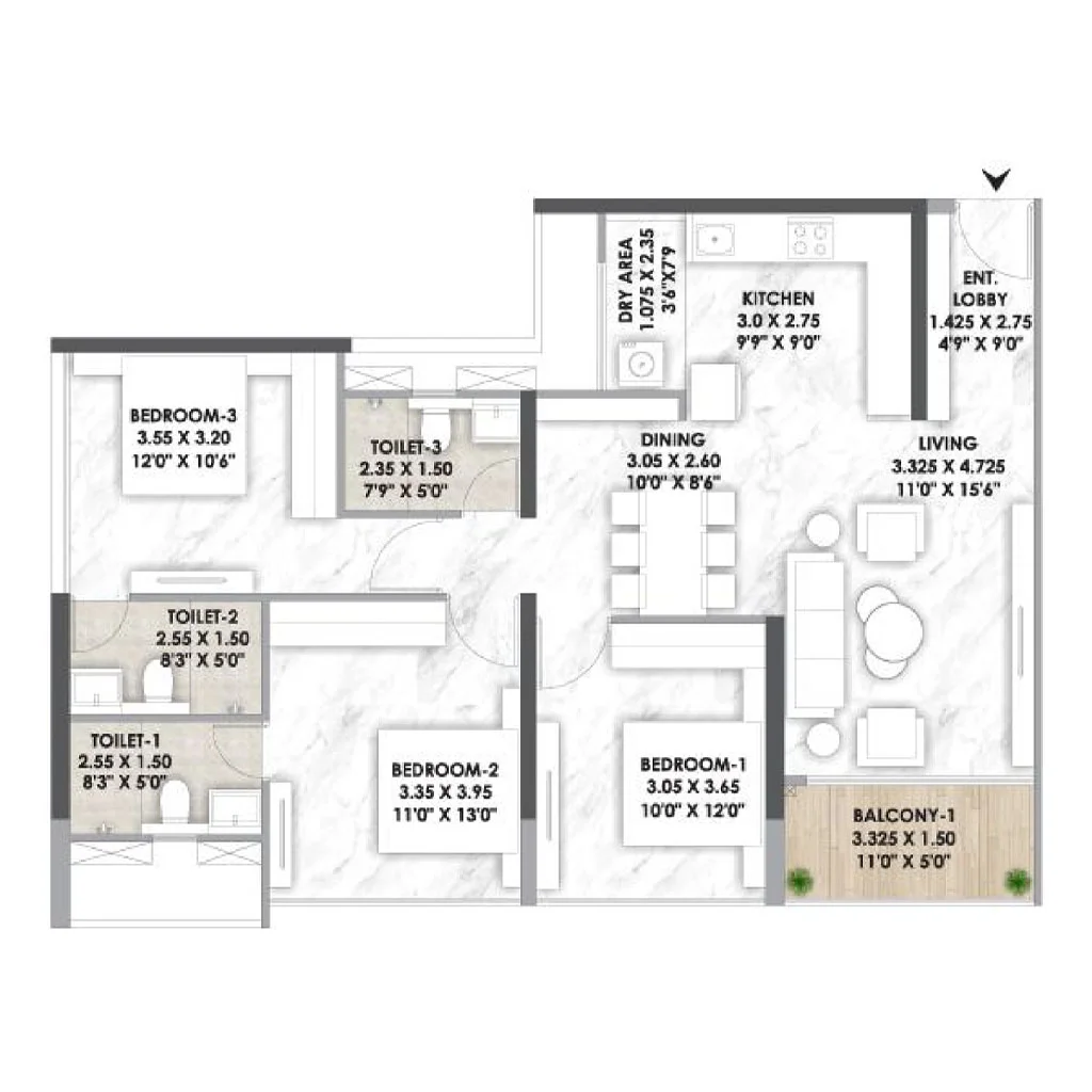 Mantra Meridian Balewadi 3BHK Floorplan Image